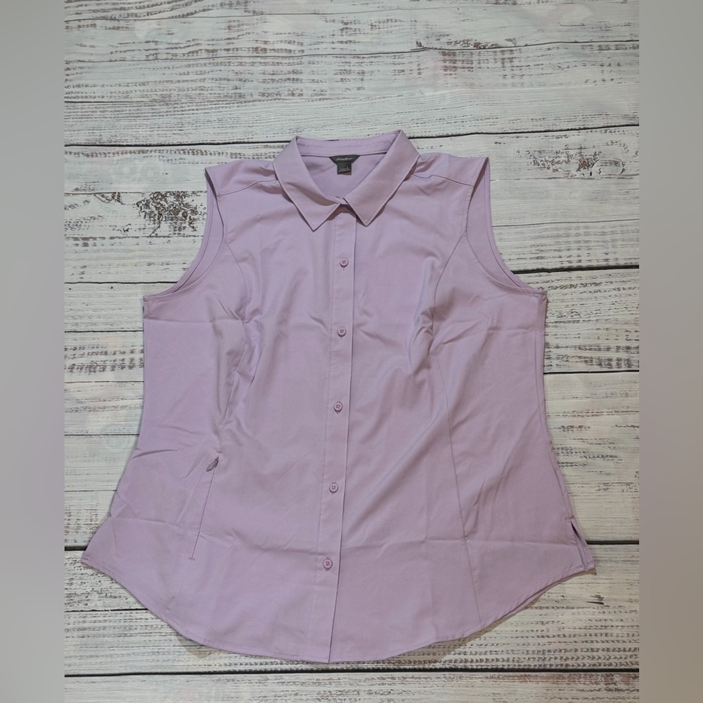 Eddie Bauer Shirt Womens S Small Purple Sleeveless Tech Button Up Moisture Wick